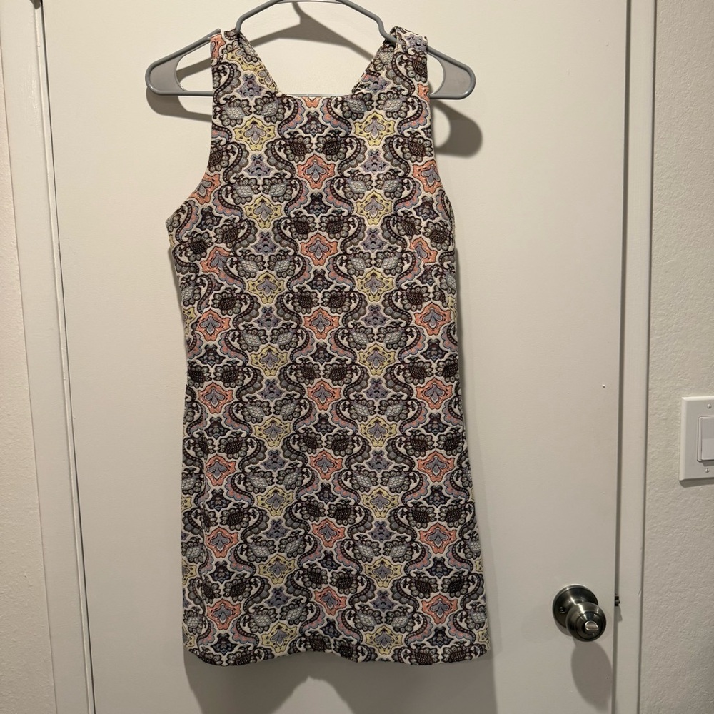 Zara Racerback Mini Dress in Coral, Yellow, Purple & Blue Pattern